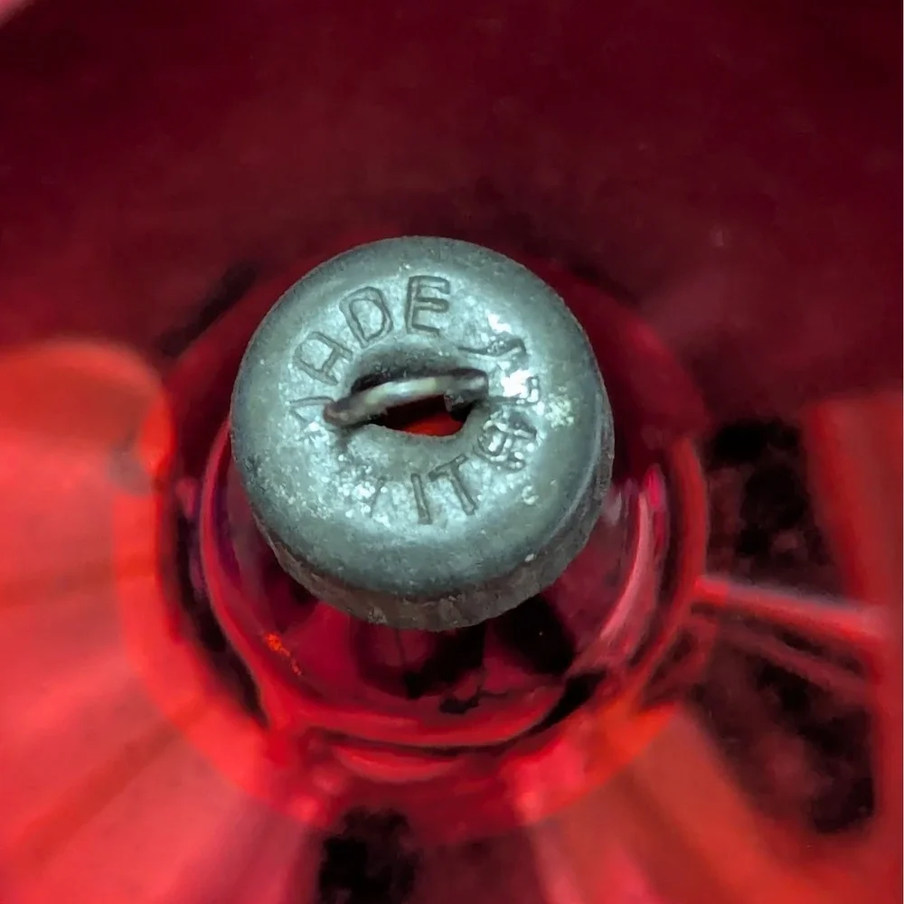 Vtg -Made In Italy on Cap- Red Blown Glass Elongated Bullet Drop 5